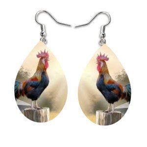 Chicken Theme Teardrop Earrings